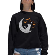Load image into Gallery viewer, Halloween Cat Moon - Women&#39;s Word Art Crewneck Sweatshirt