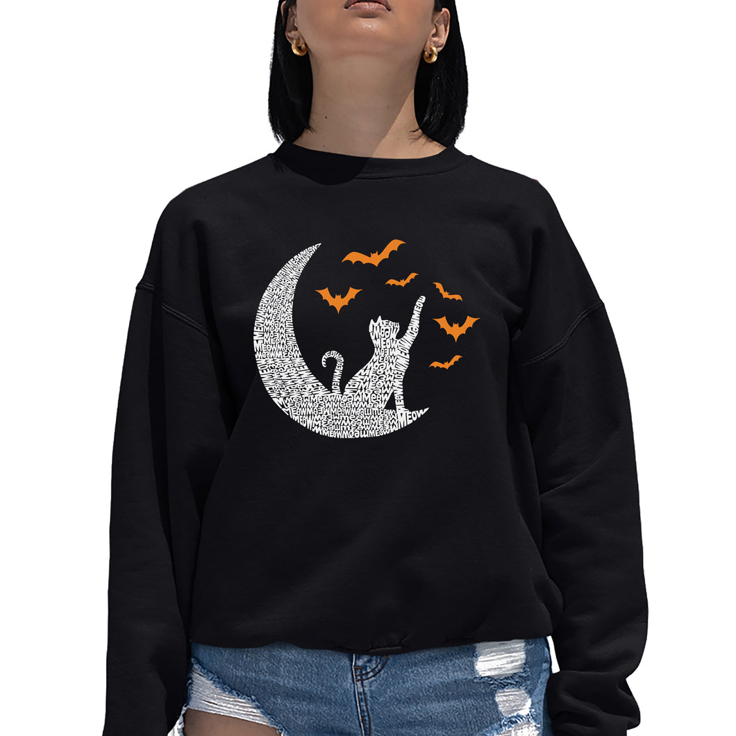 Halloween Cat Moon - Women's Word Art Crewneck Sweatshirt