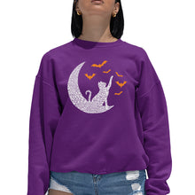 Load image into Gallery viewer, Halloween Cat Moon - Women&#39;s Word Art Crewneck Sweatshirt