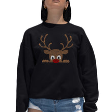 Load image into Gallery viewer, Peeking Reindeer - Women's Word Art Crewneck Sweatshirt