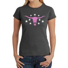 Load image into Gallery viewer, Cowgirl Cowskull - Women's Word Art T-Shirt