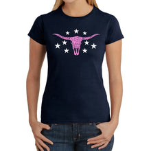Load image into Gallery viewer, Cowgirl Cowskull - Women's Word Art T-Shirt