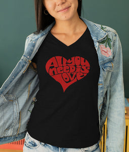 All You Need Is Love - Women's Word Art V-Neck T-Shirt