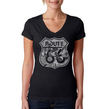 Load image into Gallery viewer, Stops Along Route 66 - Women&#39;s Word Art V-Neck T-Shirt