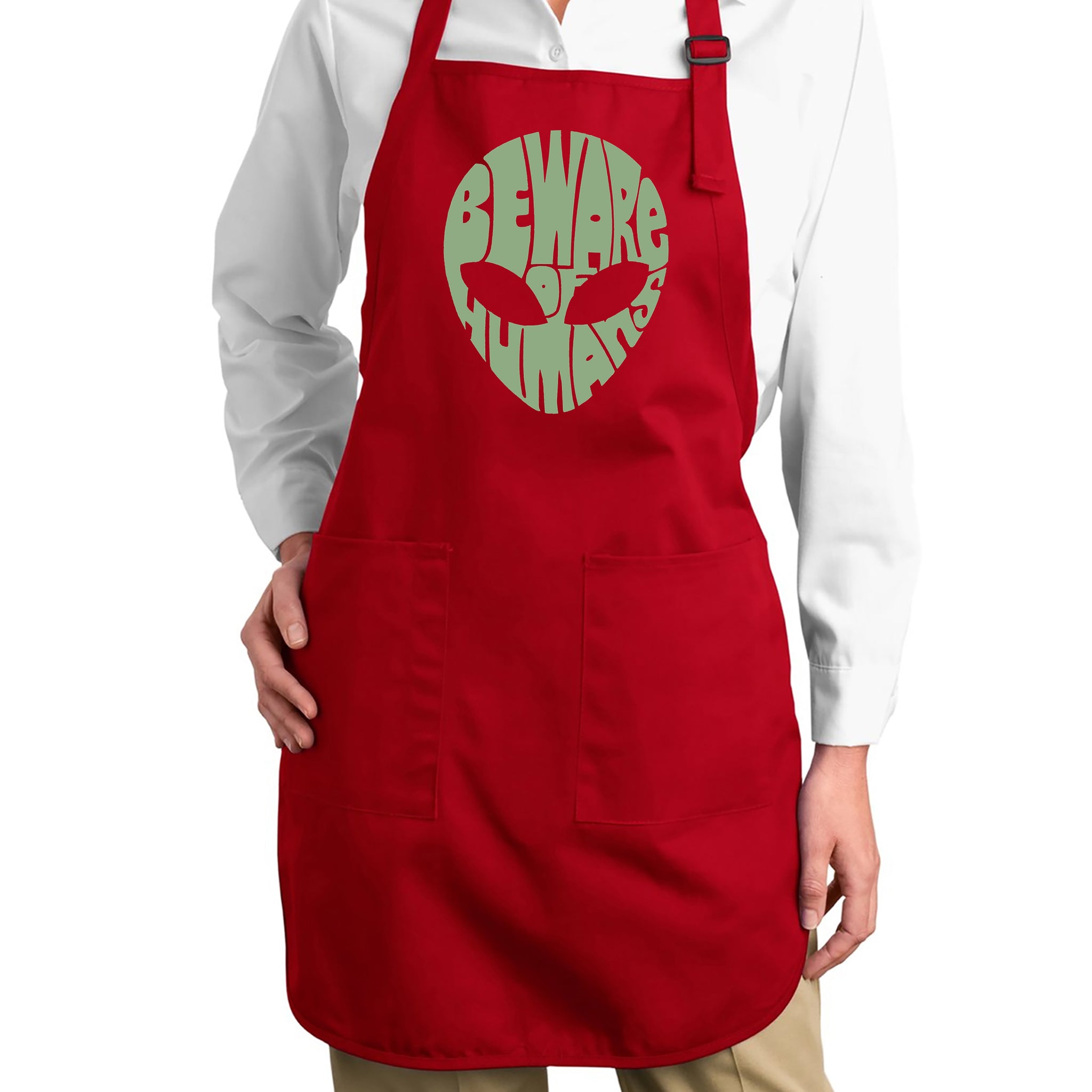 Load image into Gallery viewer, Beware of Humans - Full Length Word Art Apron