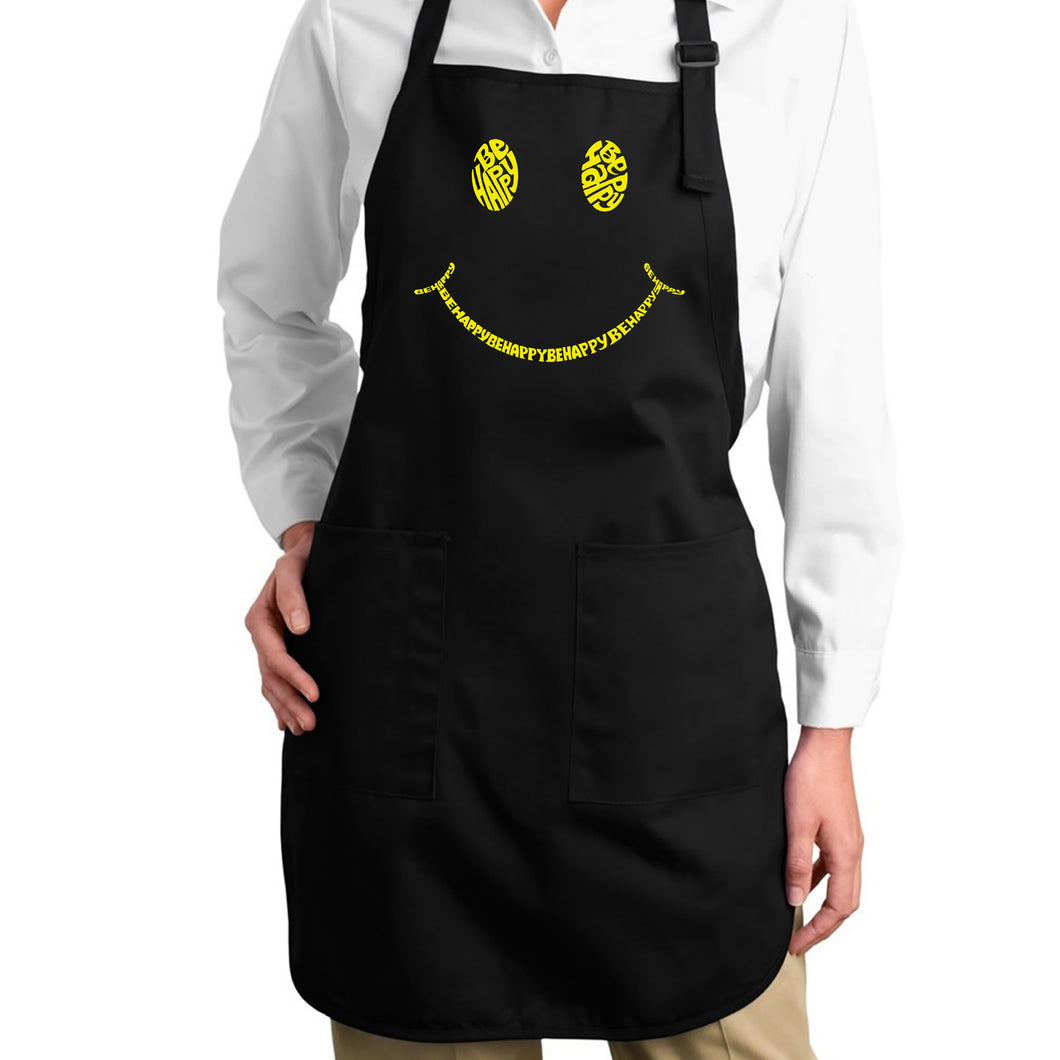 Be Happy Smiley Face  - Full Length Word Art Apron