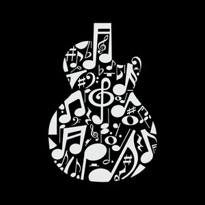 Music Notes Guitar - Women's Word Art V-Neck T-Shirt