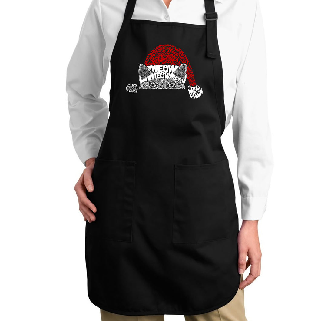 Christmas Peeking Cat - Full Length Word Art Apron