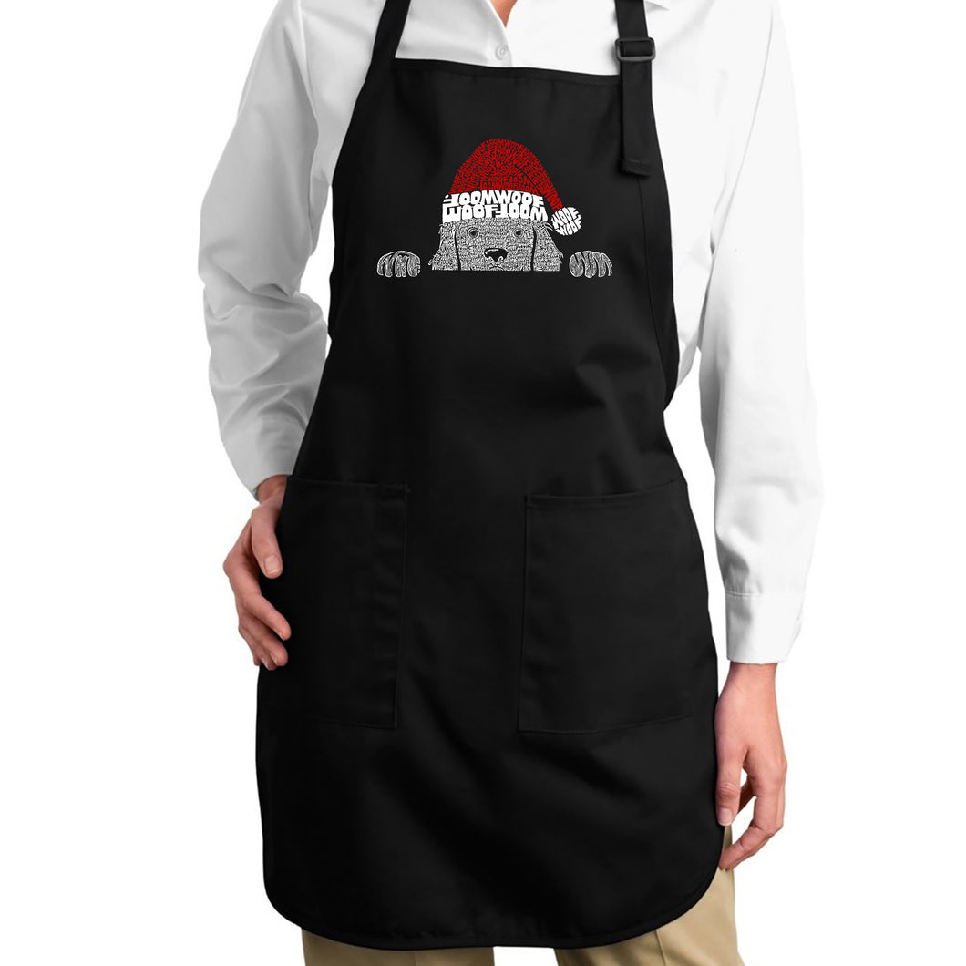 Christmas Peeking Dog - Full Length Word Art Apron