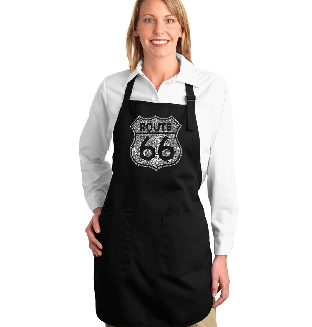 CITIES ALONG THE LEGENDARY ROUTE 66 - Full Length Word Art Apron