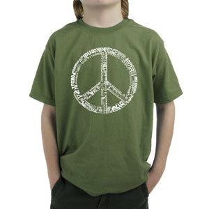 THE WORD PEACE IN 77 LANGUAGES - Boy's Word Art T-Shirt