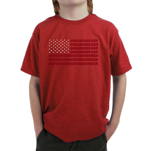 USA Flag  - Boy's Word Art T-Shirt