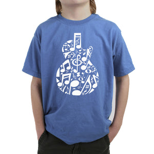 Music Notes Guitar - Boy's Word Art T-Shirt