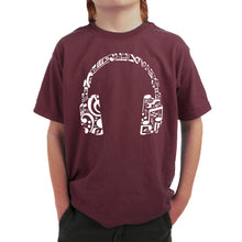Load image into Gallery viewer, Music Note Headphones - Boy&#39;s Word Art T-Shirt