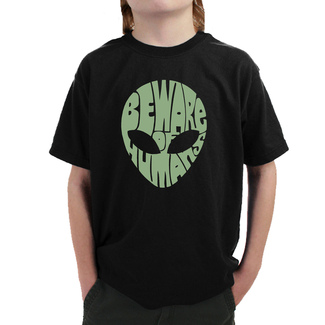 Beware of Humans - Boy's Word Art T-Shirt