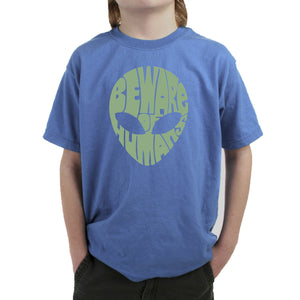 Beware of Humans  - Boy's Word Art T-Shirt