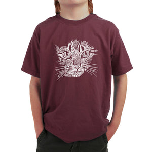 Cat Face -  Boy's Word Art T-Shirt