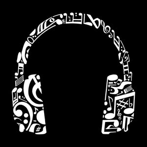 Music Note Headphones - Boy's Word Art T-Shirt