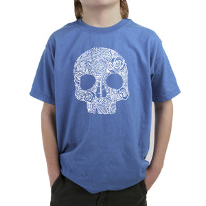 Flower Skull  - Boy's Word Art T-Shirt