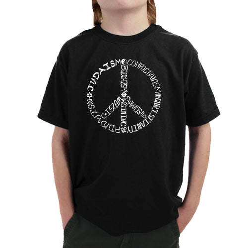Different Faiths peace sign -  Boy's Word Art T-Shirt