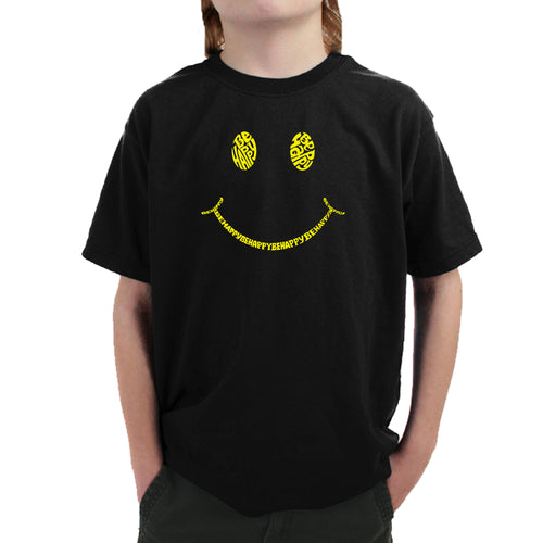 Be Happy Smiley Face  - Boy's Word Art T-Shirt