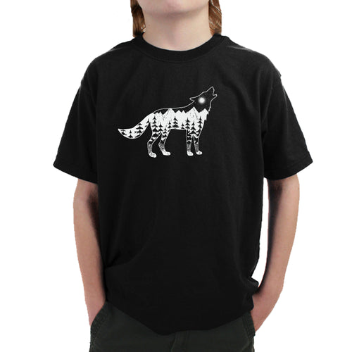 Howling Wolf  - Boy's Word Art T-Shirt