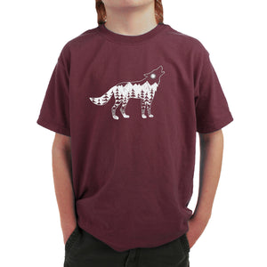 Howling Wolf  - Boy's Word Art T-Shirt