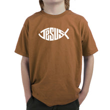 Load image into Gallery viewer, Christian Jesus Name Fish Symbol - Boy&#39;s Word Art T-Shirt