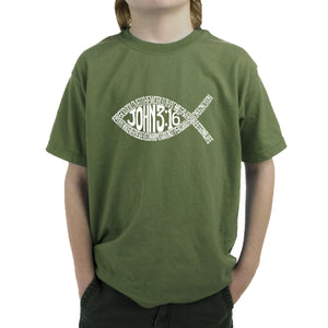 John 3:16 Fish Symbol - Boy's Word Art T-Shirt