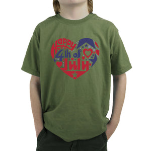 Boy's Word Art T-shirt - July 4th Heart