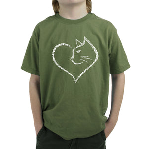 Cat Heart - Boy's Word Art T-Shirt
