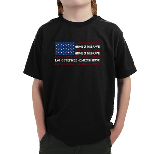 Land of the Free American Flag  - Boy's Word Art T-Shirt