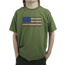Load image into Gallery viewer, Land of the Free American Flag  - Boy&#39;s Word Art T-Shirt