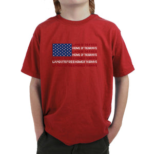 Land of the Free American Flag  - Boy's Word Art T-Shirt