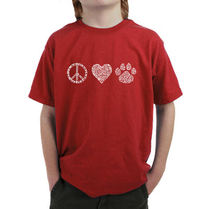 Peace Love Cats  - Boy's Word Art T-Shirt