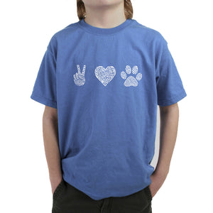Peace Love Dogs  - Boy's Word Art T-Shirt