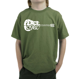 Peace Love Country  - Boy's Word Art T-Shirt