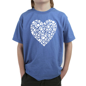 Paw Prints Heart  - Boy's Word Art T-Shirt