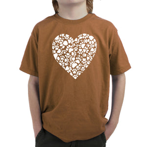Paw Prints Heart  - Boy's Word Art T-Shirt