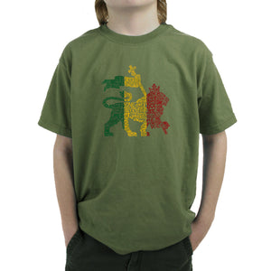 One Love Rasta Lion - Boy's Word Art T-Shirt