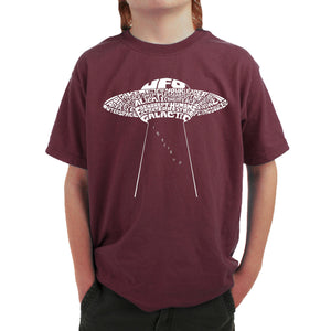 Flying Saucer UFO - Boy's Word Art T-Shirt