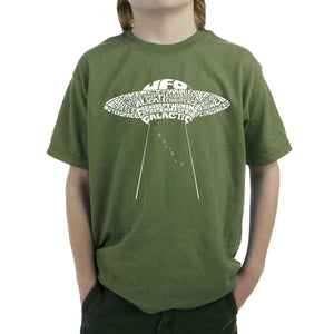 Flying Saucer UFO - Boy's Word Art T-Shirt