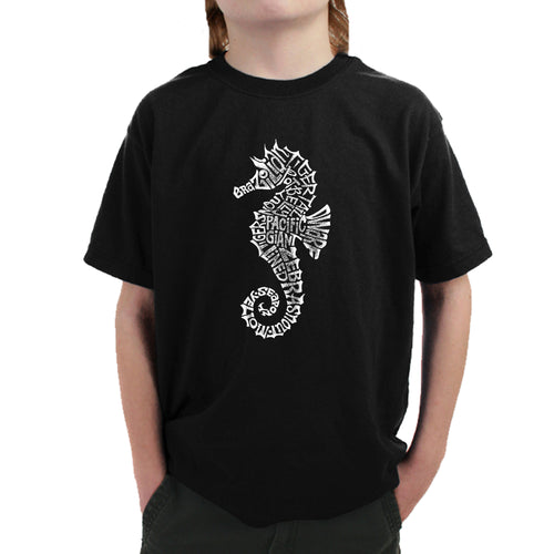Types of Seahorse - Boy's Word Art T-Shirt