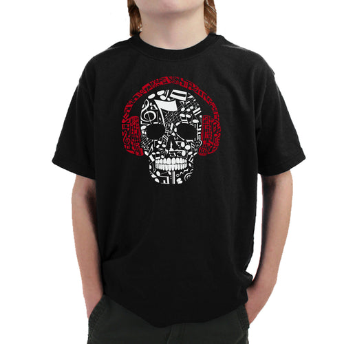 Music Notes Skull  - Boy's Word Art T-Shirt