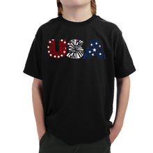 Load image into Gallery viewer, USA Fireworks - Boy&#39;s Word Art T-Shirt
