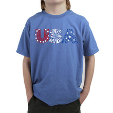 Load image into Gallery viewer, USA Fireworks - Boy&#39;s Word Art T-Shirt