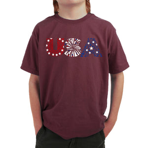 USA Fireworks - Boy's Word Art T-Shirt