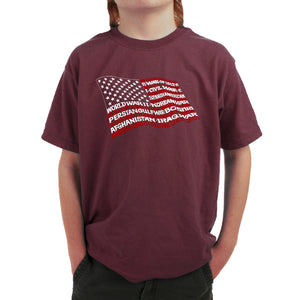 American Wars Tribute Flag - Boy's Word Art T-Shirt