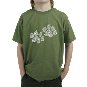 Woof Paw Prints -  Boy's Word Art T-Shirt