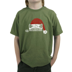 Christmas Peeking Cat - Boy's Word Art T-Shirt